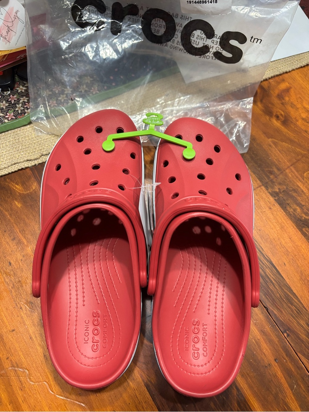 CROCS Red Classic Clogs with White Trim Size 11 NEW